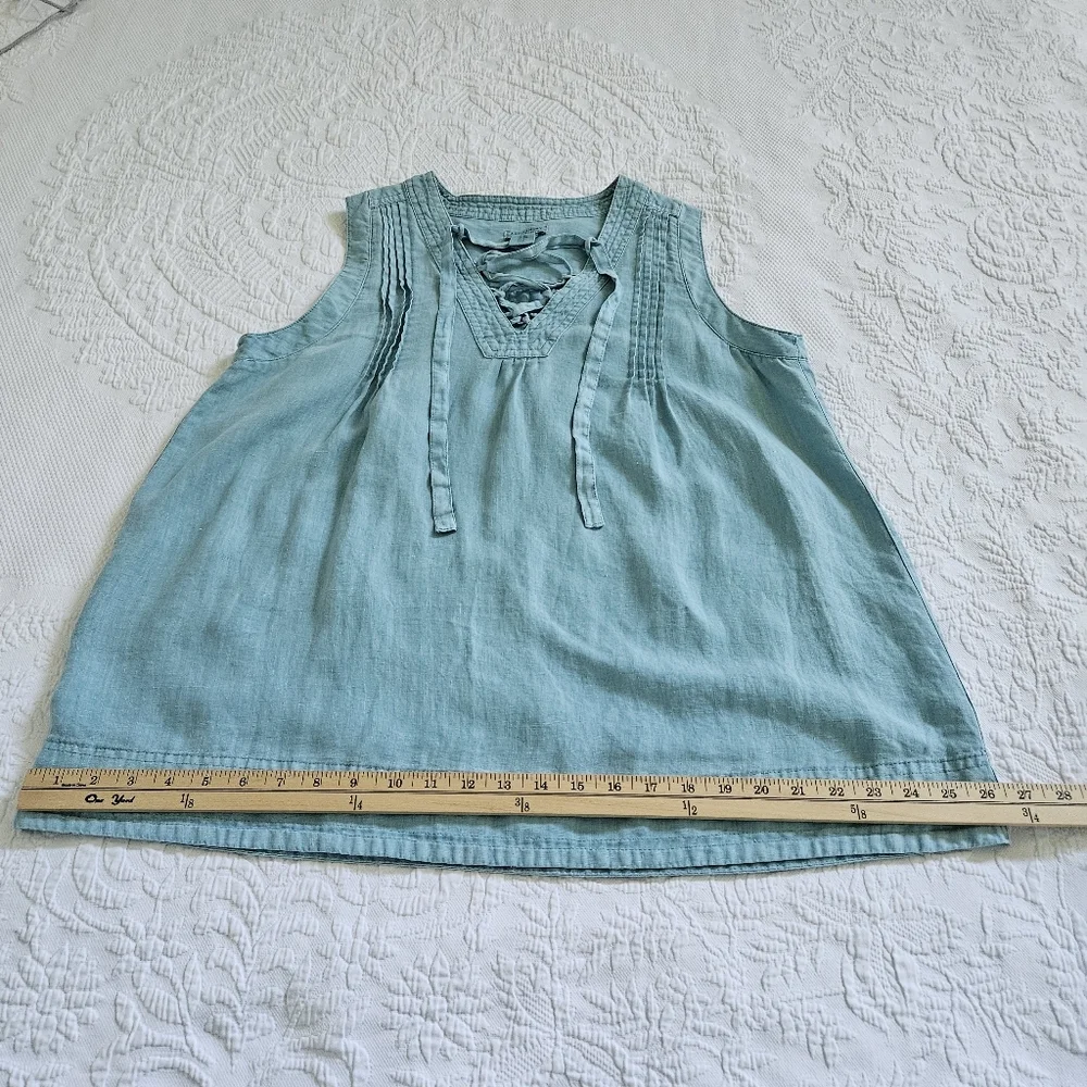 Artisan NY 100% linen blue blouse lace up front coastal Lagenlook size M - Picture 6 of 8
